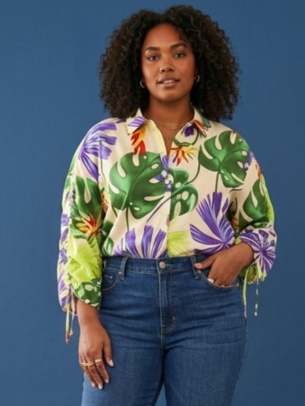 MARC New York Tropical Floral Print Button Down Blouse Women PLUS SIZE 3X Boho